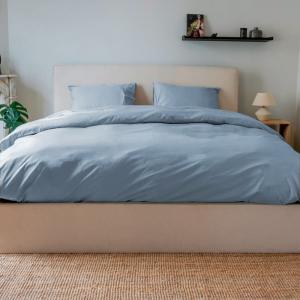 Parure de lit coton bleu gris 180x200 cm
