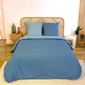 Parure de lit coton et lyocell bleu 240x220cm