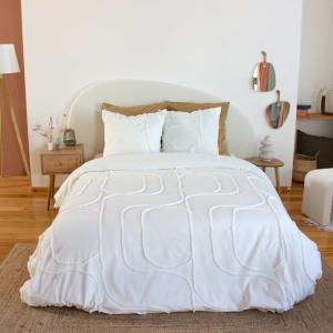 Parure de lit coton lavé 2 places blanc 260 x 240 cm
