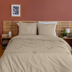 Parure de lit coton lavé 2 places rose poudré 260 x 240 cm