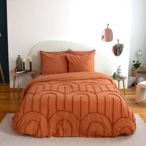 Parure de lit coton lavé 2 places terracotta 240 x 220 cm
