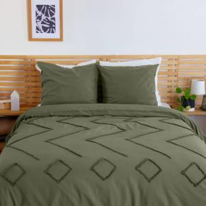 Parure de lit coton lavé 2 places vert 240 x 220 cm