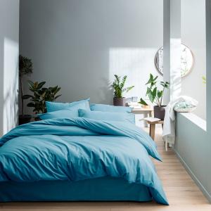 Parure de lit coton lavé taies volant Bleu glacier 260x240 …