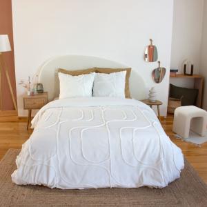 Parure de lit coton lavé tuftée géométrique abstrait blanc…