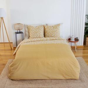 Parure de lit coton réversible 2 places léopard jaune 240x2…