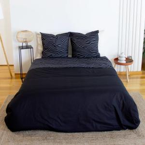 Parure de lit coton réversible zèbre noir 240x220cm