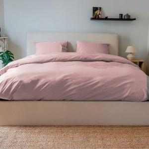 Parure de lit coton rose poudré 180x200 cm