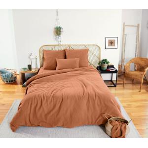 Parure de lit double gaze de coton caramel 220 x 240 cm