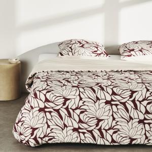 Parure de lit en coton bio beige et bordeaux à motif 260x24…