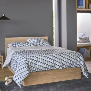 Parure de lit en coton bio blanche à motifs bleu et gris 26…