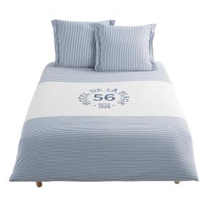 Parure de lit en coton blanc motif à rayures bleues 240x260
