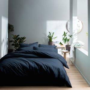 Parure de lit en coton lavé taies volant Bleu nuit 240x220 …