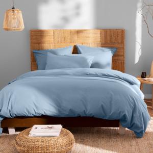 Parure de lit en coton lavé taies volant Bleu orage 240x220…