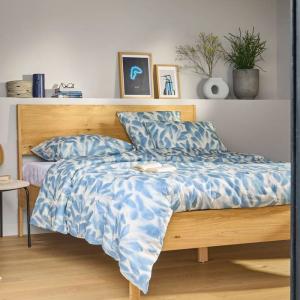 Parure de lit en lin et en coton ecru/bleu gris 260 x 240 cm