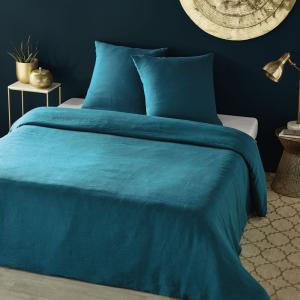 Parure de lit en lin lavé bleu paon 240x260