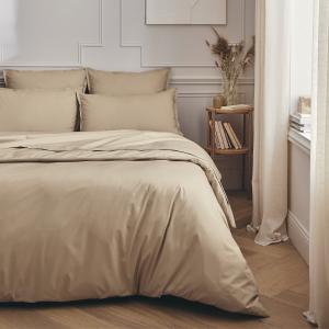 Parure de lit en percale de coton beige lin 140x200