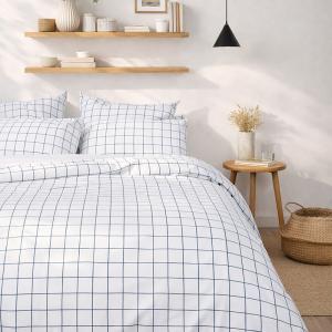 Parure de lit en percale de coton bio bleu paon 240x220