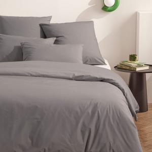 Parure de lit en percale de coton bio gris mastic 240x220