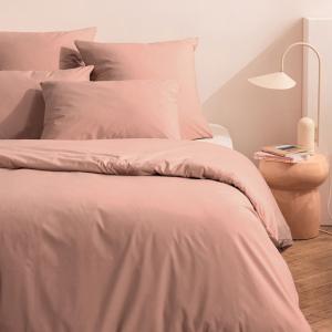 Parure de lit en percale de coton bio rose poudre 260x240