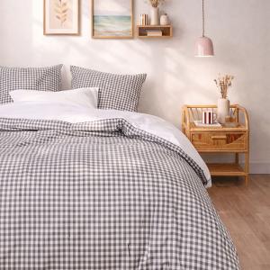 Parure de lit en percale de coton bio vichy anthracite 240x…