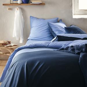 Parure de lit en percale de coton bleu 200x200