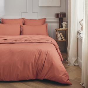 Parure de lit en percale de coton rose corail 200x200