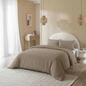 Parure de lit flanelle uni beige 240x220