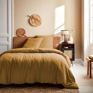 Parure de lit gaze de coton miel 2 places 240 x 220 cm