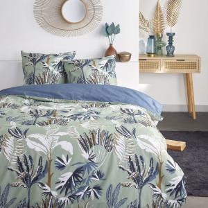 Parure de lit imprimé floral coton  220x240 cm Vert
