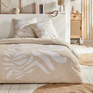 Parure de lit imprimé floral coton  220x240cm Beige