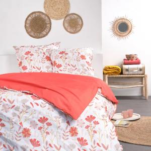 Parure de lit imprimé Floral coton  240x220cm Orange