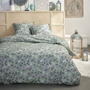 Parure de lit imprimé Floral Coton  240x260cm Vert