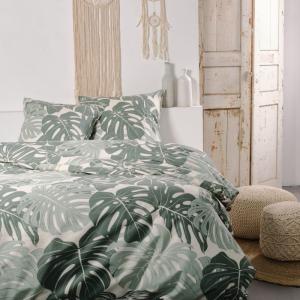Parure de lit imprimé Jungle coton  240x220cm Vert