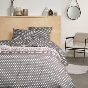 Parure de lit imprimé Pois coton  260x240cm Marron