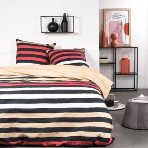 Parure de lit imprimé Rayures coton  240x220cm Noir
