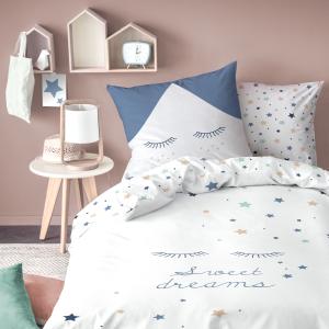 Parure de lit imprimée en coton Blanc, bleu gris 140x200 63…