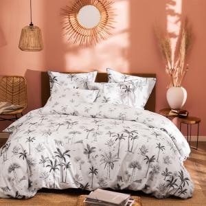 Parure de lit imprimée en coton Blanc/noir 240x220 2x65x65c…