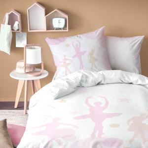 Parure de lit imprimée en coton Blanc, rose 140x200 63x63cm