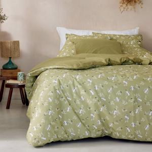 Parure de lit imprimée en percale de coton vert 200x200