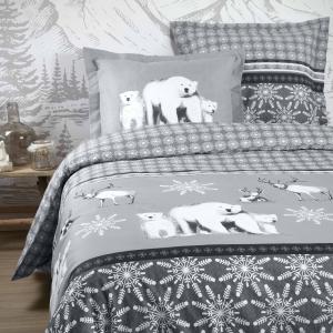 Parure de lit ours à la montagne coton gris clair 240x220 c…