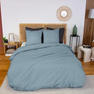 Parure de lit percale de coton bleu fumé 2 places 260 x 240…