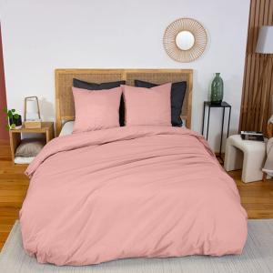 Parure de lit percale de coton rose 2 places 260 x 240 cm