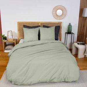 Parure de lit percale de coton sauge 2 places 240 x 220 cm