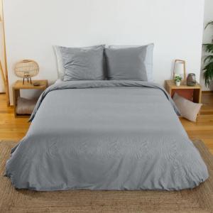 Parure de lit polyester réversible zèbre gris 240x220cm