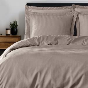 Parure de lit rayée 2 taies carrées satin coton Taupe 260x2…