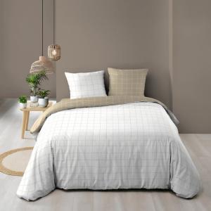 Parure de lit réversible en coton motif carreaux coton natu…