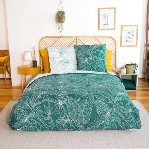 Parure de lit réversible imprimé floral en coton adouci