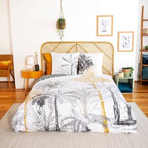 Parure de lit réversible imprimé palmiers en coton adouci 2…