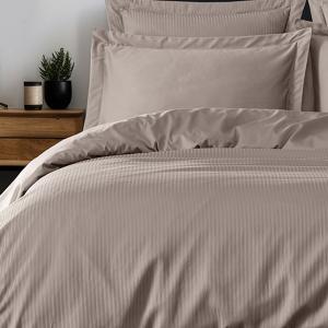Parure de lit satin rayé avec 2 taies rectangles Taupe 140x…