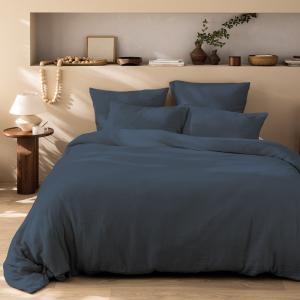 Parure de lit unie en coton Bleu Paon 240x220 2x65x65cm